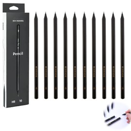 CJMUQHEHH Set of 10 Black Pencils - HB Hardness, Shatterproof Lead, 2.4mm Lead Diameter, Ideal for School, Office and Creative Projects