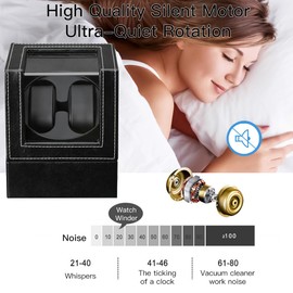 LINGFANSTORE Automatic Watch Winder with Quiet Japanese Motor,AC Adapter or Battery Powered,Premium Leather Exterior and Soft Flexible Watch Pillows for Men's and Women's Watches (Black leather-WW135B)