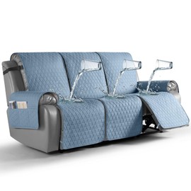 TAOCOCO 100% Waterproof Recliner Cover, Non-Slip Washable Reclining Couch Cover with Elastic Leg Straps, Furniture Protector for Dogs (Sky Blue, 3 Seater)