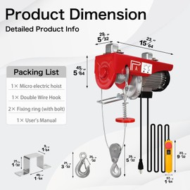 YATOINTO 1320lbs Electric Hoist, Electric Winch with 13ft Wired Remote Control, 39.4ft Single Cable Lifting Height with Emergency Stop Switch, Zinc-Plated Steel Wire Hoist for Garage, Factories