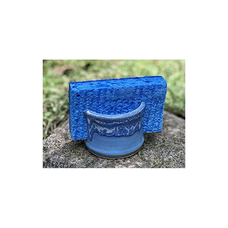 Pottery Sponge Holder/Sink Caddy Handmade Stoneware Ceramic, Blue with Frothy