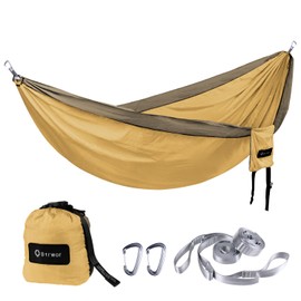 BTRWOR outdoor hammock for 2 people | 300kg load capacity | double hammock with fastening set | nylon camping travel hammock | 290x170cm (Maple Leaf Yellow)