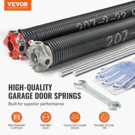 VEVOR Garage Door Torsion Springs, Pair of 0.207 x 2 x 22inch, 16000 Cycles, Garage Door Springs with Non-Slip Winding Bars, Gloves and Mounting Wrench, Electrophoresis Coated for Replacement