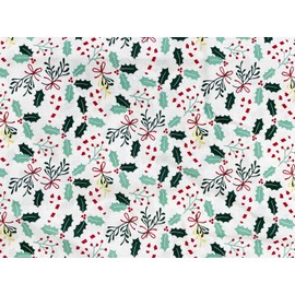 Christmas Fabric - Holly Leaves & Candy Canes on Cream - Xmas Craft Fabric Material Metre