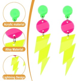 MOLZINY 2 Pairs of Neon Earrings 80s 90s Flash Stud Earrings Retro Acrylic Earrings Flash Earrings 80s Earrings Women Vintage Earrings for Theme Party Costume Party Masquerade Women Girls