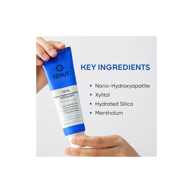IZKUT 10% Nano Hydroxyapatite Toothpaste: Fluoride Free Natural Whitening Toothpaste
