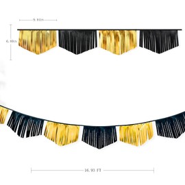 Black and Gold Tassel Banner Double Sided Metallic Fabric Bunting Flag Garland for Graduation Anniversary Bachelorette Birthday Wedding Bridal Shower Hen Party Decorations Accessories