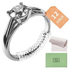 Meowoo Ring Sizers for Loose Rings, 12 pcs Coil Ring Size Adjuster, 3 Sizes for 1-6mm Band Widths, Ring Fitter for Loose Rings with Polishing Cloth