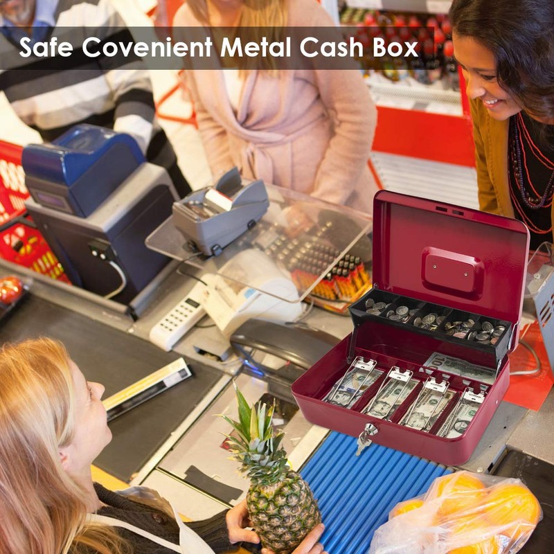 KYODOLED Locking Cash Box with Lock,Money Box with Cash Tray,Lock