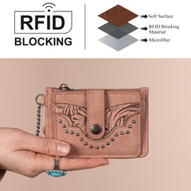 Montana West Slim Credit Card Holder for Women Rfid Blocking Western Card Cases & Money Organizers Bifold Small Card Wallets with Keychain and Smooth Metal Zipper, Minimalist & Compact Easy to Carry