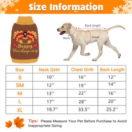 HUMLANJ Thanksgiving Knitted Dog Turtleneck Sweater Dog Sweaters Turkey Warm Pullover Sleeveless with Leash Hole for Puppy Doggy Doggie Yorkshire Chihuahua Pug