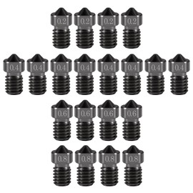 UMLIFE 20Pcs Hardened Steel Nozzle 0.2mm, 0.4mm, 0.6mm, 0.8mm, Works With E3D V6 V5 Hotend Extruder Printer Ender3 E3D Hot End Titan Extruder Prusa I3 For 3D Printer Filament 1.75