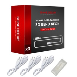 Shine Decor 3 Pack Power Cord for 10x10mm 3D Bend LED Neon Rope Lights
