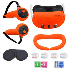 FICEP Silicone Protective Cover Set Compatible with Oculus Quest 3,Grip Cover, Face Cover,Headset Protective Shell (Orange)