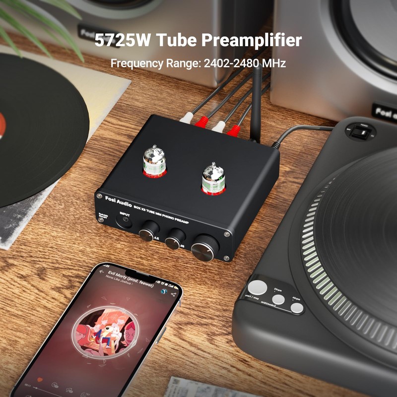 Fosi Audio BOX X3 5654W Phono Vacuum Tube Preamp Turntable