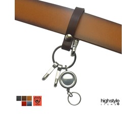 Highstyle Reel Key Tochigi Leather Key Chain, Made in Japan, Tochigi Leather & Reel Key & Double Hook Silver Color, Short Type, Loop Key Chain, silver/black