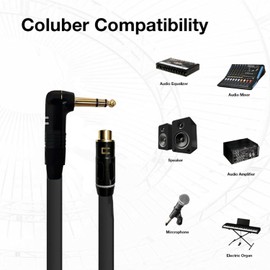 COLUBER CABLE Right Angle 1/4" TRS to RCA Female - 100 Feet - White - Pro 3-Pin Microphone Connector for Powered Speakers, Audio Interface or Mixer for Live Performance & Recording