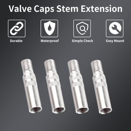 Car Valve Stem Extenders 4cm, 4 Pcs Screw-on Tire Valve Extender Hose Wheel Tire Cap Extension 2" Car Tire Valve Caps Extension Car Truck Van Caravan, Silver