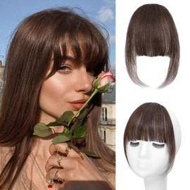 Carendia Clip in Bangs for Women - 100% Real Human Hair Wispy Bangs Hair Clip with Temples Hairpieces Fake Bangs for Daily Wear (Medium Brown, Wispy Bangs)