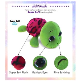DolliBu Big Eye Plush Sea Turtle Stuffed Animal - Soft Plush Huggable Turtle with Pink Shell, Adorable Plush, Cute Sea Life Cuddle Gifts for Kids & Adults - 6 Toys