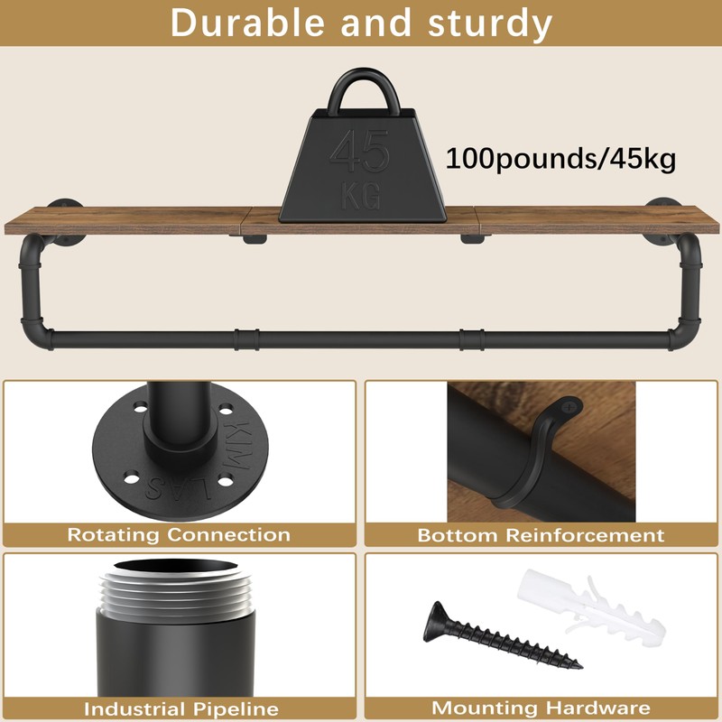 YheenLf Industrial Pipe Clothes Rack, Wall Mounted Garment Rack, Heavy