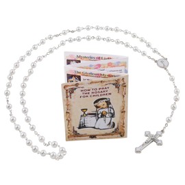 Luomu Glass Pearl Beads Rosary with Holy Grail Metal and Prayer Guide Book, 6mm, Glass Metal, No Gemstone