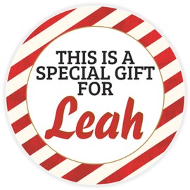 This is a Gift for Leah - Circle Sticker Decal 3 Inch - Candy Cane Merry Christmas Gift Tag Present Tree Holiday Custom Name Santa Claus