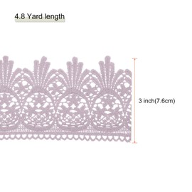 MECCANIXITY Cotton Lace Trim Vintage Crochet 3inch x 4.8yard Light Purple Stretch Lace Edge Ribbon for DIY Scrapbooking Clothes Curtain Tablecloth Slipcover Fabric Wedding Decoration Gift Wrap