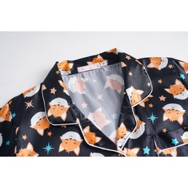 Hupohoi Unisex Girls Boys Kids Pajama Sets Button Down Satin Sleepwear Nighty 3PCS Silky Lounge Sets Nightwear Short Sleeve Long Pants, 3pcs-Fox, 10