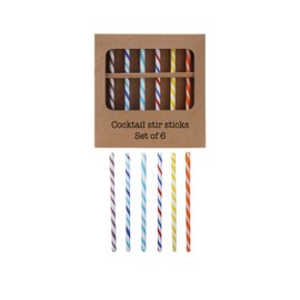 Creative Co-Op, Multicolor 6-Piece Glass Cocktail Stir Stick Set with Stripes, 6" L