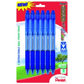 Pentel R.S.V.P. RT Colors New Retractable Ballpoint Pen, Medium Line, Blue Ink, 6 Pack (BK93CRBP6C)