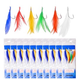 10 Packs Fishing Bait Rig Kit - Mackerel Feathered Rig Fishing Lure Perch Rig Bait Trolling Lure with Sharp Barbed Hooks Fishing Bait Rig for Saltwater Freshwater