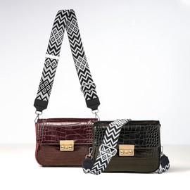 Wide Shoulder Strap, Adjustable Length Strap, Adjustable Replacement Belt for Crossbody Canvas Bag, Handbag (Lozenge Black White)