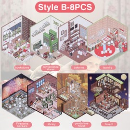 Mayoii 8 Sets DIY 3D House Stickers,Fun DIY Stickers Scene Make Your Own Fun DIY Stacking Scene Stickers,DIY 3D Sticker Scene Stickers (Muiticolor-Set2)