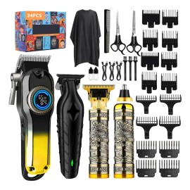 Set de Cortadoras de Pelo Gvfyye Maquina Inalámbricas con Pantalla LED y 34 Peines, Dorado