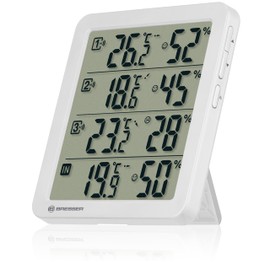 Bresser Quadro NV Thermo-Hygrometer with 4 Measuring Points, Integrated Sensor and 3 Wireless Sensors, Smiley Comfort Indicator, Min/Max Memory, IP44