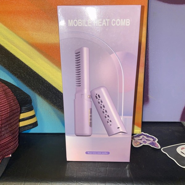 Unbranded Mobile Heat Comb Brush Purple - USB Rechargable -
