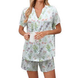 Famulily Leisure Wear Sets for Women 2 Piece Summer Pj Sets Cute Graphic Floral Tees and Shorts with Drawstring Mult XXL