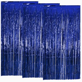 NEXNEOM 3Pcs Blue Foil Curtain Backdrop Curtain 3.2ft X 6.5ft, Door Tinsel Curtains Backdrop, Party Backdrop Decoration for Birthdays, and More