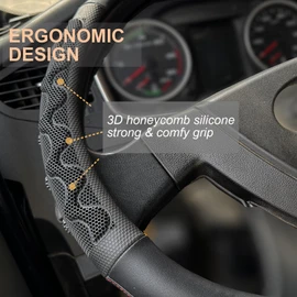 PINCTROT XL Size 17.5-18 Inch Great Grip Steering Wheel Cover for Semi Truck, Fits RV, Big Rig Trucker, 18 Wheeler and Classic Cars, Anti-Slip Design 17.5-18 Inch (Black/Red Stitch)