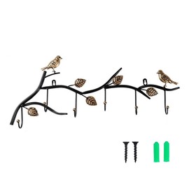 Primst Vintage Metal Wall Mounted Coat Rack with 6 Hooks, Birds on Tree Branch Wall Hanger Hook Rack for Keys, Hats, Coats, Towels, Scarves (6 Hooks)