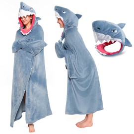 Shark Wearable Blanket Hoodie for Women and Kids, With Premium Soft Cozy Flannel, Detachable Head, Funny & Versatile Throw Wrap With Easy Movement, Shark Gifts for Adults,Oversized