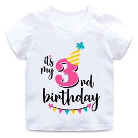 3th Birthday Shirt for Girls, 3th Birthday Dress for Girls, 3th Birthday T Shirt for Girls 3 Year Old Birthday Gift for Girls 3th Birthday Outfit Decoration Banner Birthday Clothes for Girls White