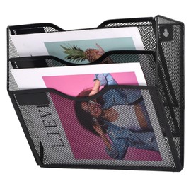 Pinsheng File Folder Wall Mounted Black 3 Tier Metal Magazine Rack File Holder Letter Organiser Wall File Holder Organiser for Kitchen Living Room Office Dorm