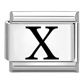 Quiges - 9 mm Laser Etched Italian Style Module Stainless Steel Alphabet Letter X for Italian Bracelets, Stainless Steel