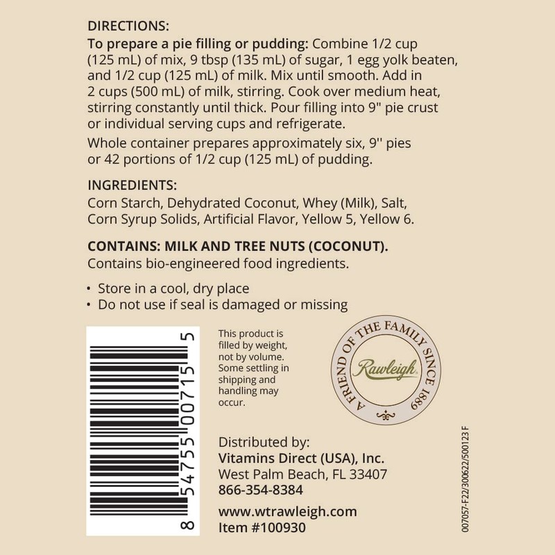 Rawleigh Coconut Pie Filling & Dessert Mix: 16 oz /