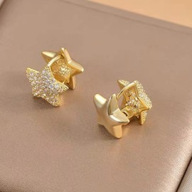 Star Earrings For Women Rhinestone Star Huggie Hoop Earrings Gold Chunky Hoop Earrings Sparkly Star Jewelry Gifts