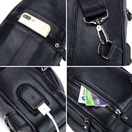 Hebetag Leder Sling Bag Wandern Daypack für Männer Frauen Outdoor Reisen Camping Angeln Crossbody Schulter Brust Rucksack Rucksack (#02Schwarz)