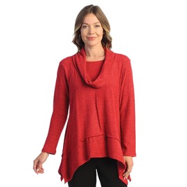 Jess & Jane Solid Soft-Brushed Hacci Cowl Neckline Tunic - VP3 Red