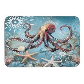 Nreafifi Octopus Nautical Starfish Bath Mat Instant Dry Bath mat, Bathroom Rug in Front of The Kitchen Sink, Shower Room, Bathtub,30"x20"
